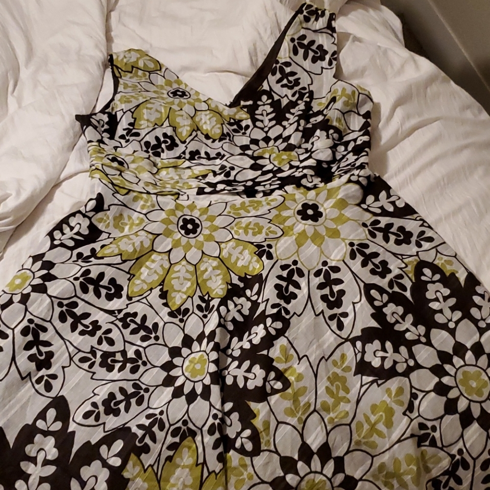 Robbie Bee White, Black & Olive Green Floral Sundress
